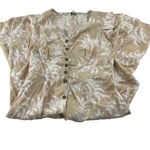 Wonderly Womens‎ Linen Blend Button-Up Short Sleeve Dress  Beige & White